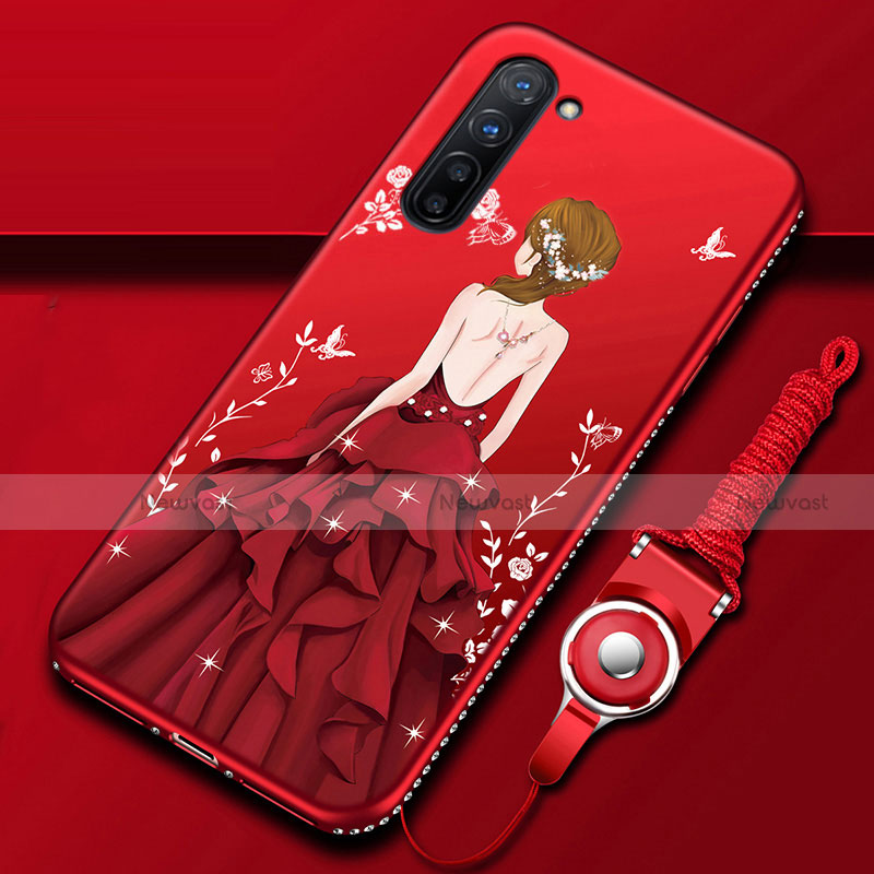 Silicone Candy Rubber Gel Dress Party Girl Soft Case Cover for Oppo K7 5G Red