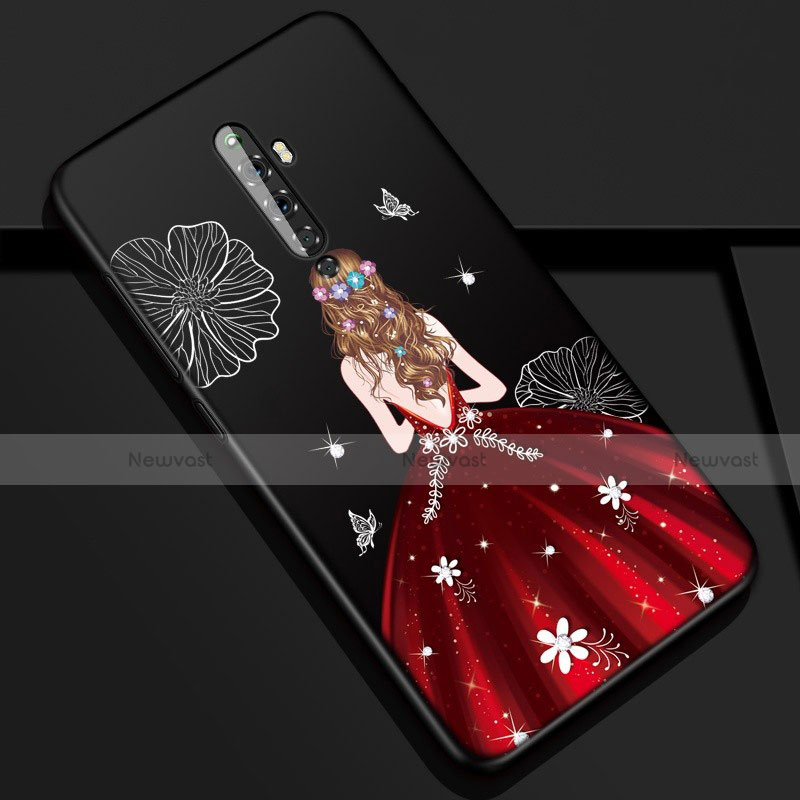 Silicone Candy Rubber Gel Dress Party Girl Soft Case Cover for Oppo Reno2 Z Red and Black