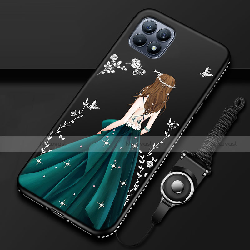 Silicone Candy Rubber Gel Dress Party Girl Soft Case Cover for Oppo Reno4 SE 5G Black