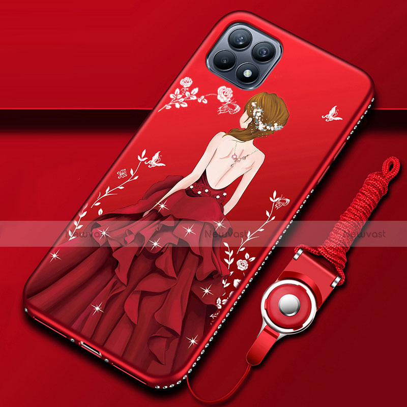 Silicone Candy Rubber Gel Dress Party Girl Soft Case Cover for Oppo Reno4 SE 5G Red