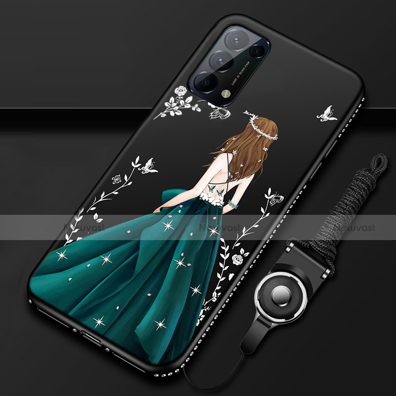 Silicone Candy Rubber Gel Dress Party Girl Soft Case Cover for Oppo Reno5 5G Black