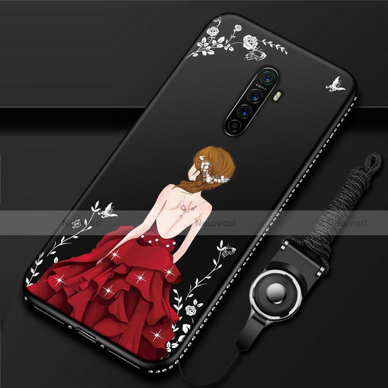 Silicone Candy Rubber Gel Dress Party Girl Soft Case Cover for Realme X2 Pro Red and Black