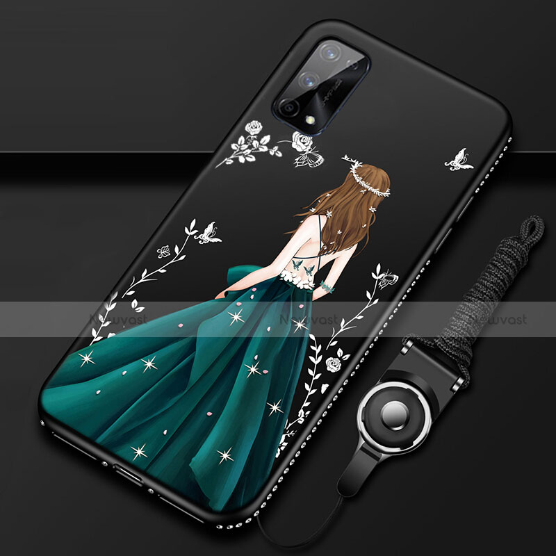 Silicone Candy Rubber Gel Dress Party Girl Soft Case Cover for Realme X7 5G Black