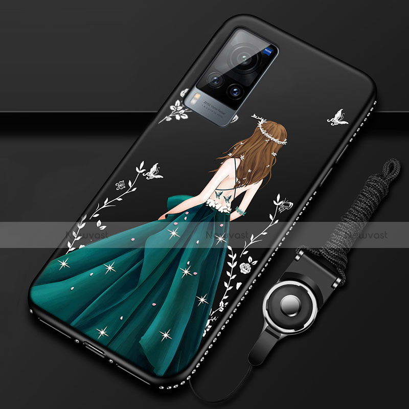 Silicone Candy Rubber Gel Dress Party Girl Soft Case Cover for Vivo X60 5G Black