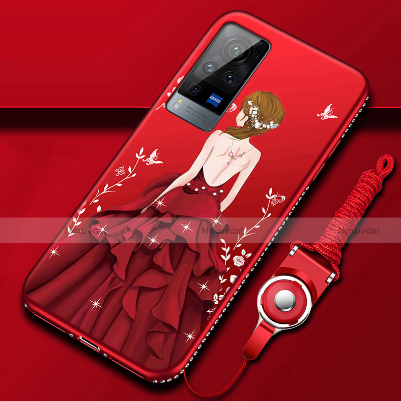 Silicone Candy Rubber Gel Dress Party Girl Soft Case Cover for Vivo X60 Pro 5G Red