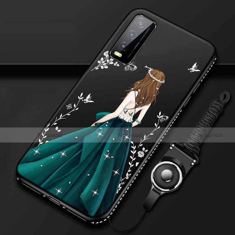 Silicone Candy Rubber Gel Dress Party Girl Soft Case Cover for Vivo Y11s Green