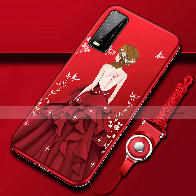 Silicone Candy Rubber Gel Dress Party Girl Soft Case Cover for Vivo Y12s Red