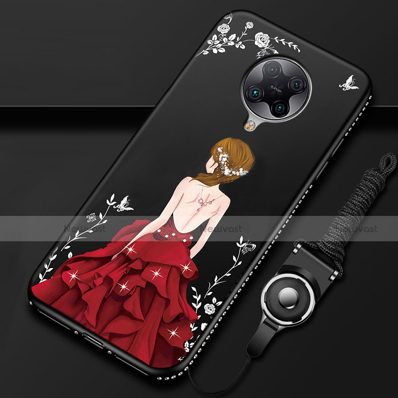 Silicone Candy Rubber Gel Dress Party Girl Soft Case Cover for Xiaomi Redmi K30 Pro Zoom Red and Black