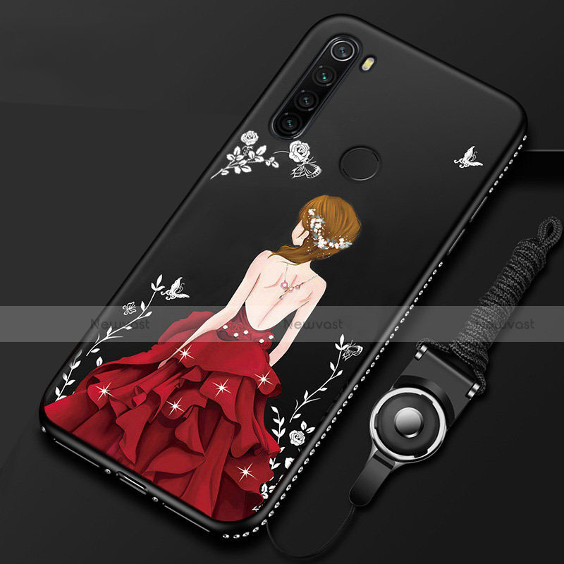 Silicone Candy Rubber Gel Dress Party Girl Soft Case Cover for Xiaomi Redmi Note 8 (2021) Red and Black