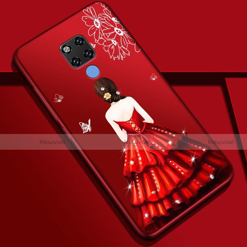 Silicone Candy Rubber Gel Dress Party Girl Soft Case Cover K01 for Huawei Mate 20 Red