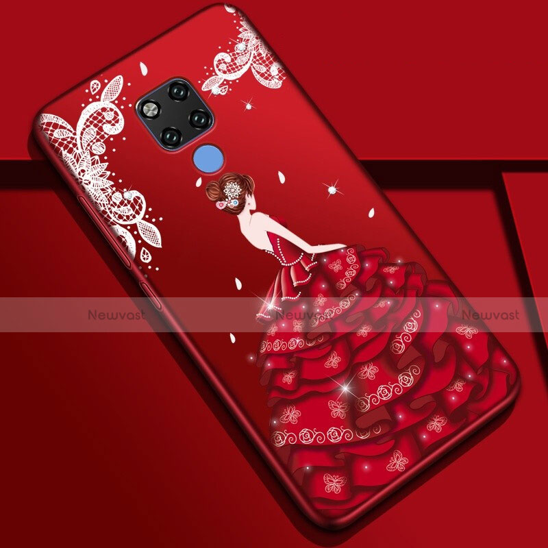 Silicone Candy Rubber Gel Dress Party Girl Soft Case Cover K01 for Huawei Mate 20 Red Wine