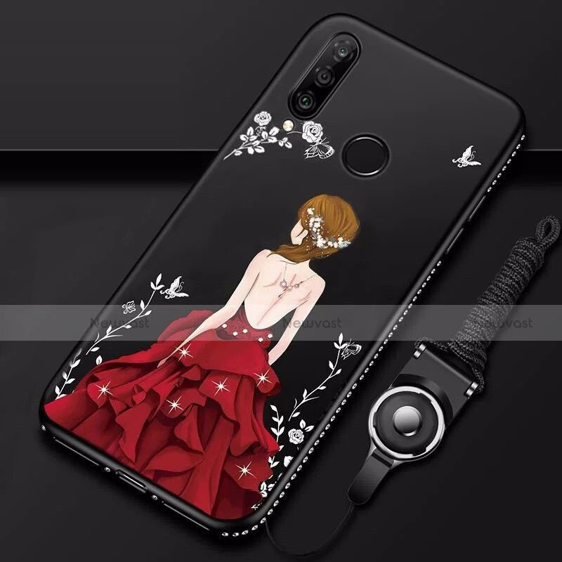 Silicone Candy Rubber Gel Dress Party Girl Soft Case Cover K01 for Huawei Nova 4e Red and Black