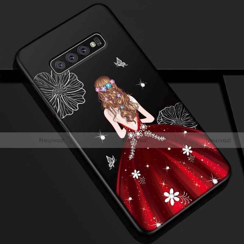 Silicone Candy Rubber Gel Dress Party Girl Soft Case Cover K01 for Samsung Galaxy S10 5G Red and Black
