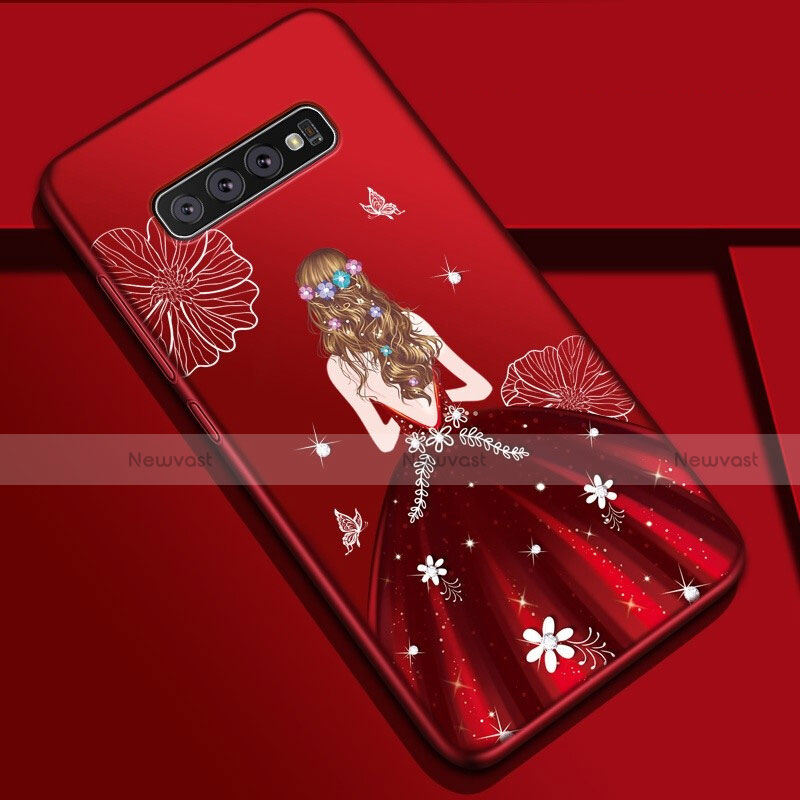 Silicone Candy Rubber Gel Dress Party Girl Soft Case Cover K01 for Samsung Galaxy S10 Plus Red Wine