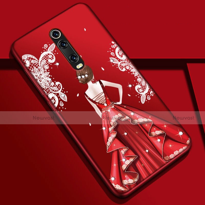 Silicone Candy Rubber Gel Dress Party Girl Soft Case Cover K01 for Xiaomi Mi 9T Pro Red
