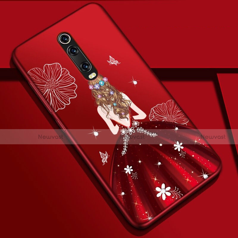 Silicone Candy Rubber Gel Dress Party Girl Soft Case Cover K01 for Xiaomi Mi 9T Pro Red Wine