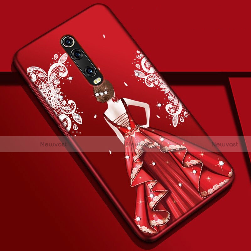 Silicone Candy Rubber Gel Dress Party Girl Soft Case Cover K01 for Xiaomi Mi 9T Red