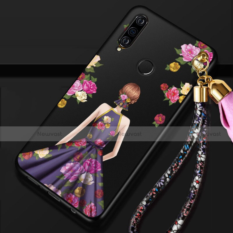 Silicone Candy Rubber Gel Dress Party Girl Soft Case Cover K02 for Huawei P30 Lite Purple and Blue