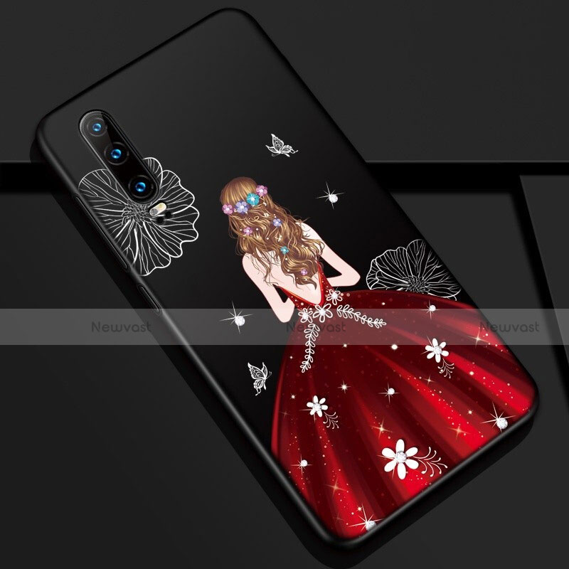 Silicone Candy Rubber Gel Dress Party Girl Soft Case Cover K02 for Huawei P30 Red and Black