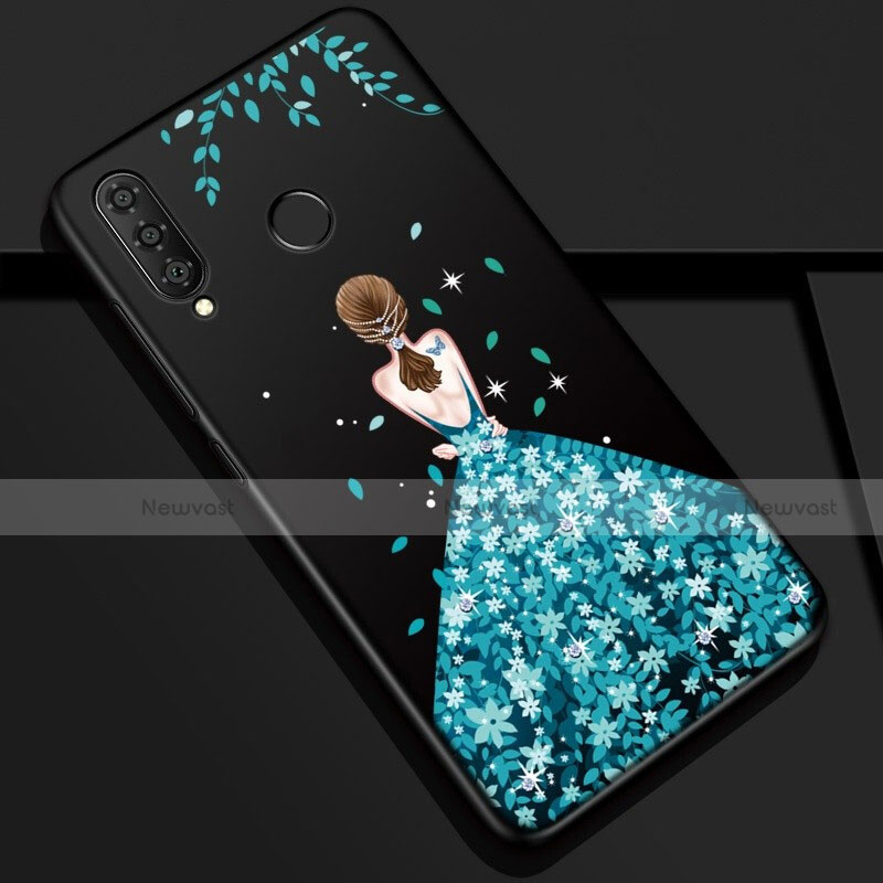 Silicone Candy Rubber Gel Dress Party Girl Soft Case Cover K03 for Huawei P30 Lite New Edition Blue and Black