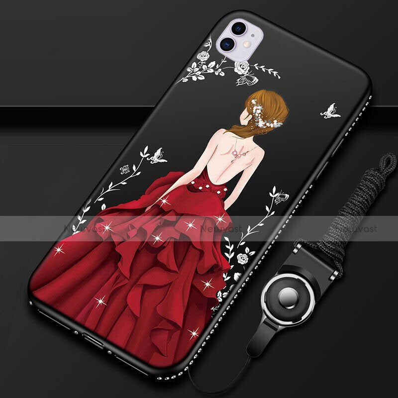 Silicone Candy Rubber Gel Dress Party Girl Soft Case Cover M01 for Apple iPhone 11 Red and Black