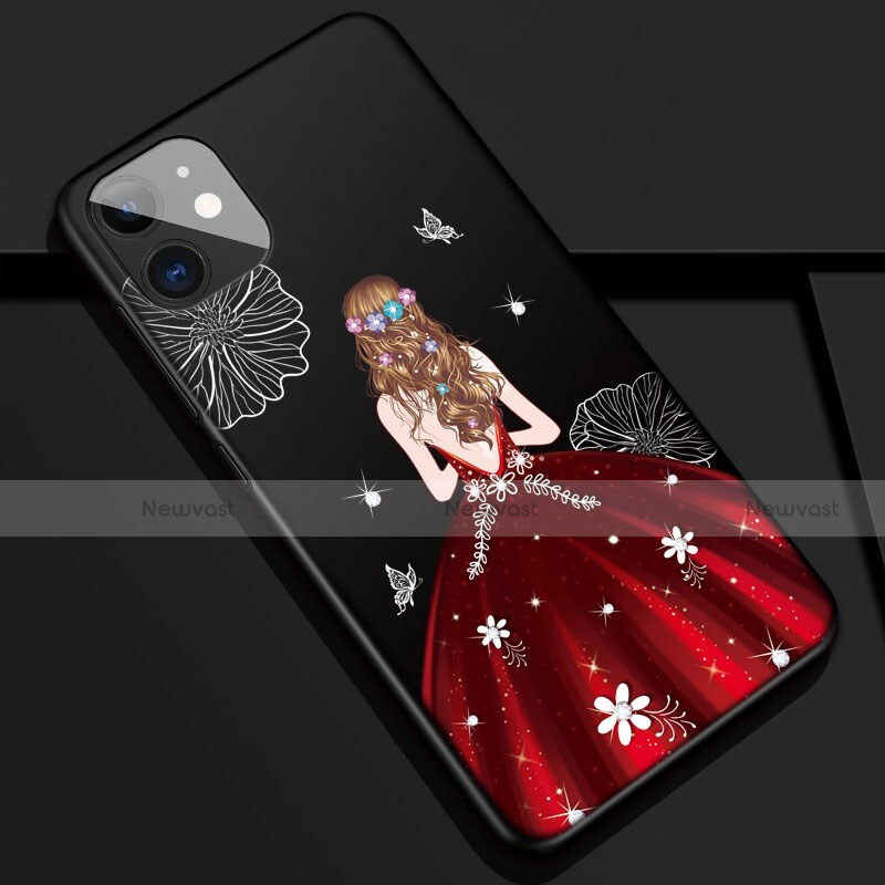 Silicone Candy Rubber Gel Dress Party Girl Soft Case Cover M02 for Apple iPhone 11 Red and Black