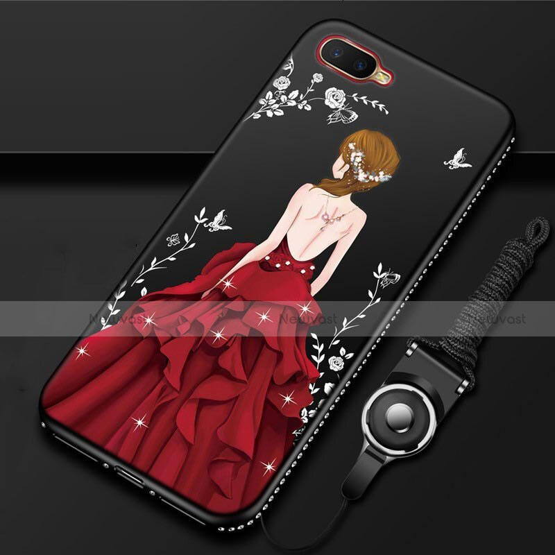 Silicone Candy Rubber Gel Dress Party Girl Soft Case Cover M02 for Oppo RX17 Neo Red and Black