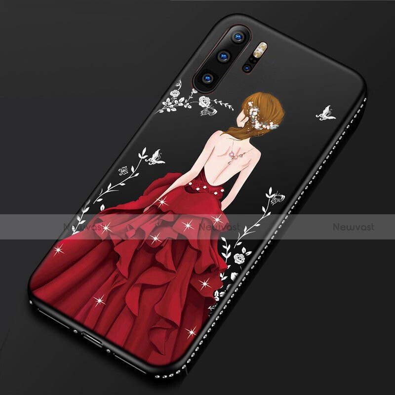 Silicone Candy Rubber Gel Dress Party Girl Soft Case Cover S01 for Huawei P30 Pro Red