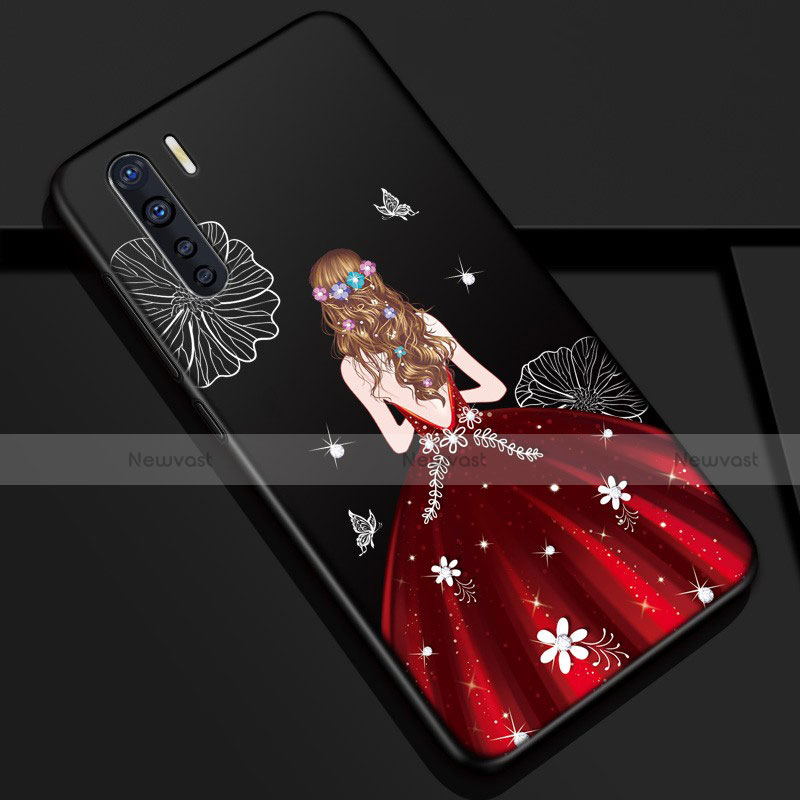 Silicone Candy Rubber Gel Dress Party Girl Soft Case Cover S01 for Oppo A91 Red and Black