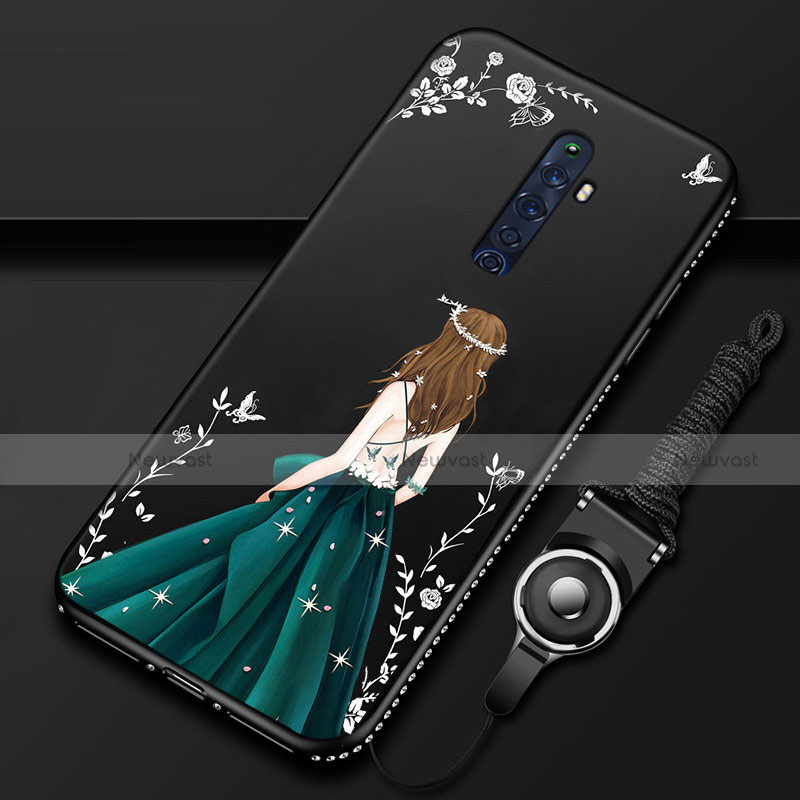 Silicone Candy Rubber Gel Dress Party Girl Soft Case Cover S01 for Oppo Reno2 Z Black