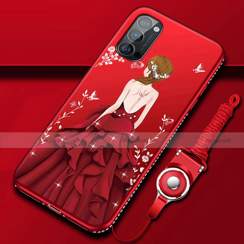 Silicone Candy Rubber Gel Dress Party Girl Soft Case Cover S01 for Oppo Reno4 5G Red