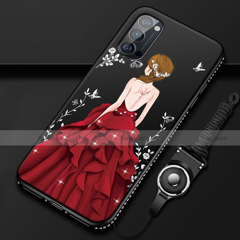 Silicone Candy Rubber Gel Dress Party Girl Soft Case Cover S01 for Oppo Reno4 5G Red and Black