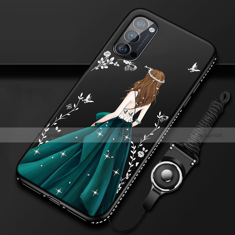Silicone Candy Rubber Gel Dress Party Girl Soft Case Cover S01 for Oppo Reno4 Pro 5G Green