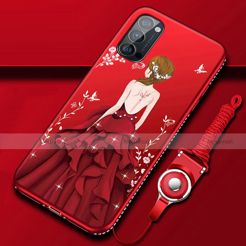 Silicone Candy Rubber Gel Dress Party Girl Soft Case Cover S01 for Oppo Reno4 Pro 5G Red