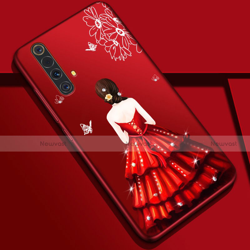 Silicone Candy Rubber Gel Dress Party Girl Soft Case Cover S01 for Realme X3 SuperZoom Red