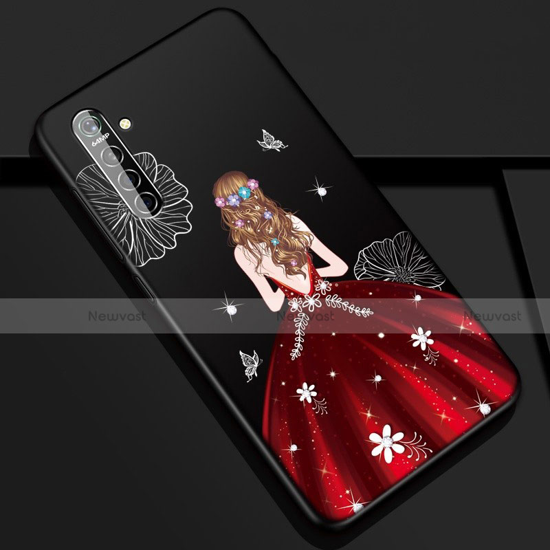 Silicone Candy Rubber Gel Dress Party Girl Soft Case Cover S01 for Realme XT Red and Black