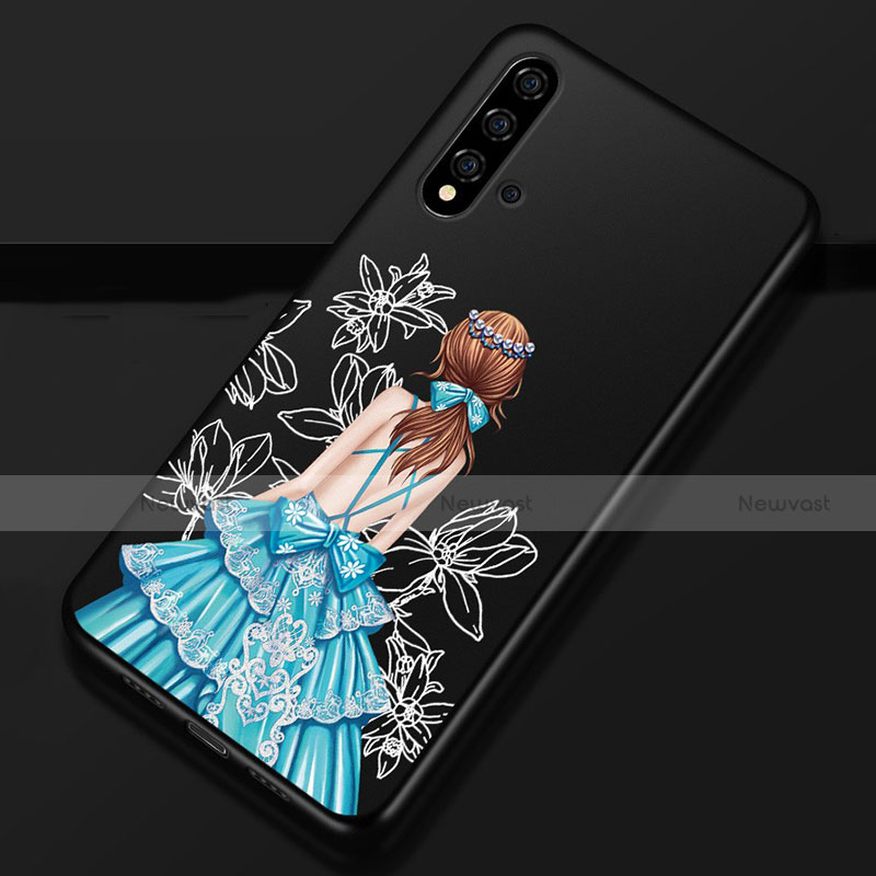 Silicone Candy Rubber Gel Dress Party Girl Soft Case Cover S02 for Huawei Nova 5 Blue