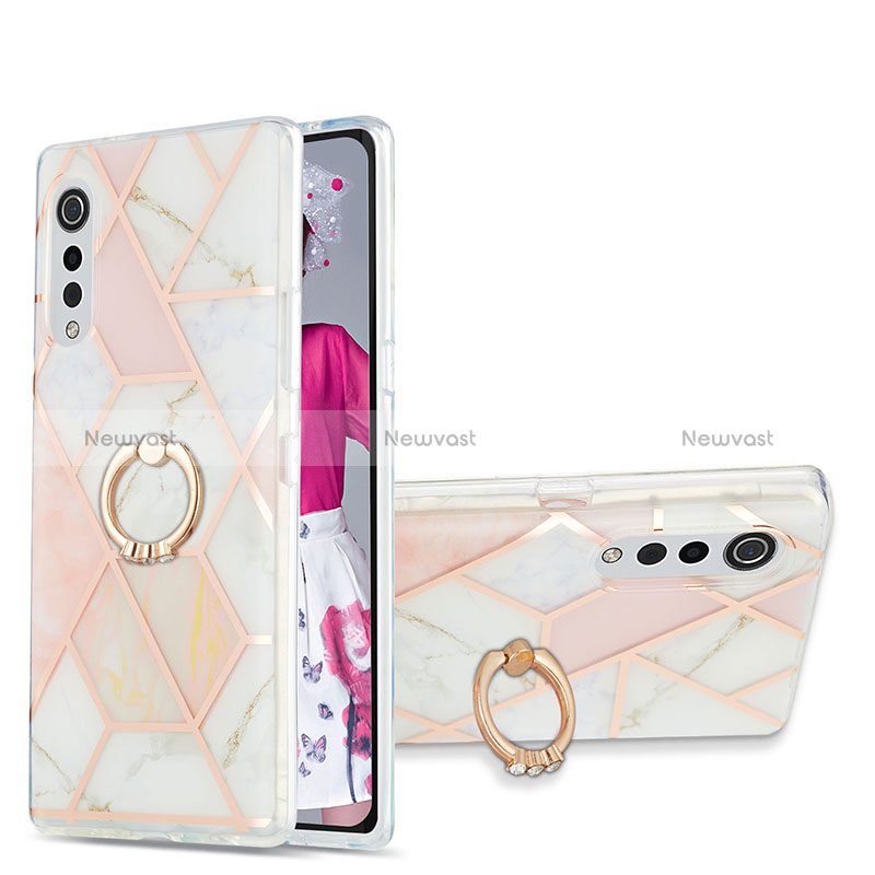 Silicone Candy Rubber Gel Fashionable Pattern Soft Case Cover with Finger Ring Stand Y01B for LG Velvet 4G