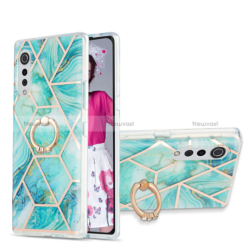 Silicone Candy Rubber Gel Fashionable Pattern Soft Case Cover with Finger Ring Stand Y01B for LG Velvet 4G Matcha Green