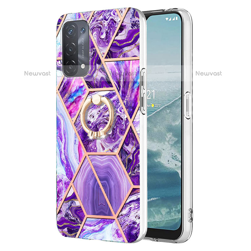 Silicone Candy Rubber Gel Fashionable Pattern Soft Case Cover with Finger Ring Stand Y01B for OnePlus Nord N200 5G Purple