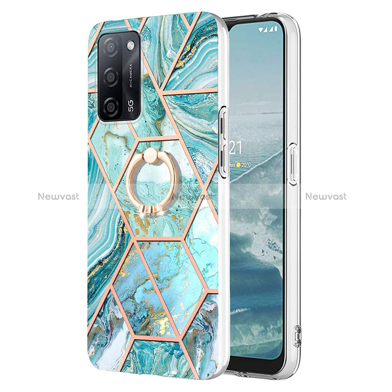 Silicone Candy Rubber Gel Fashionable Pattern Soft Case Cover with Finger Ring Stand Y01B for Oppo A53s 5G