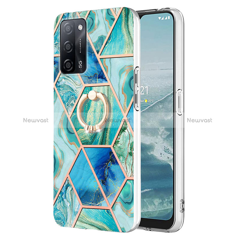 Silicone Candy Rubber Gel Fashionable Pattern Soft Case Cover with Finger Ring Stand Y01B for Oppo A53s 5G