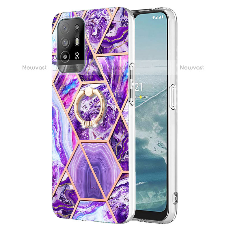Silicone Candy Rubber Gel Fashionable Pattern Soft Case Cover with Finger Ring Stand Y01B for Oppo A95 5G Purple
