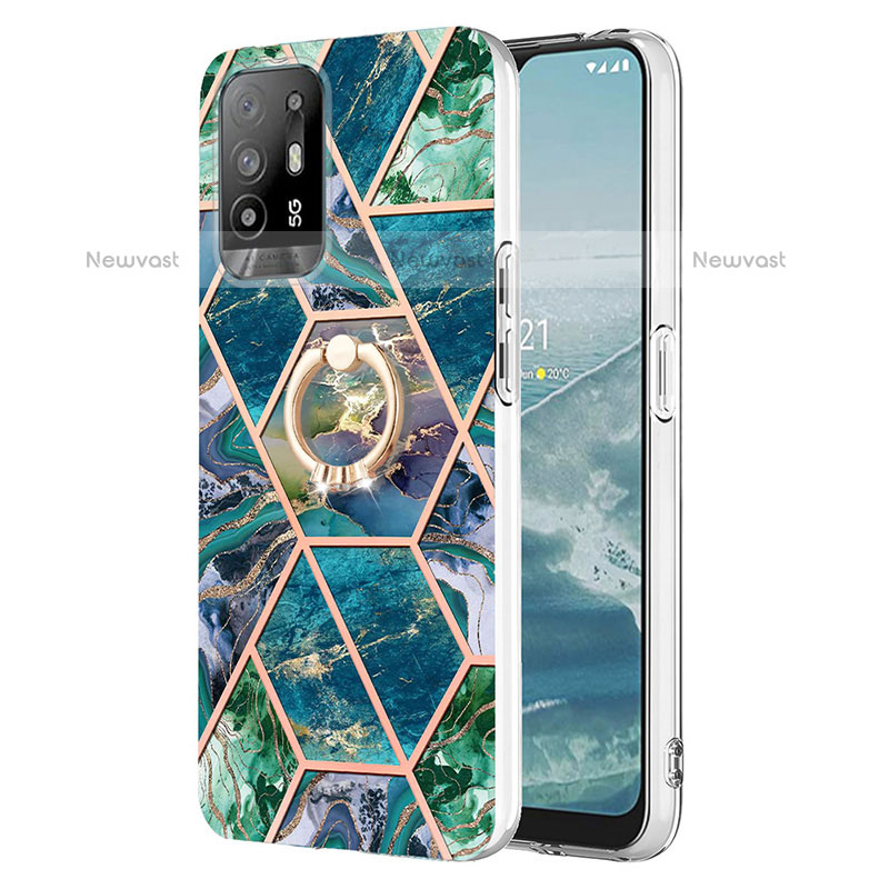 Silicone Candy Rubber Gel Fashionable Pattern Soft Case Cover with Finger Ring Stand Y01B for Oppo F19 Pro+ Plus 5G
