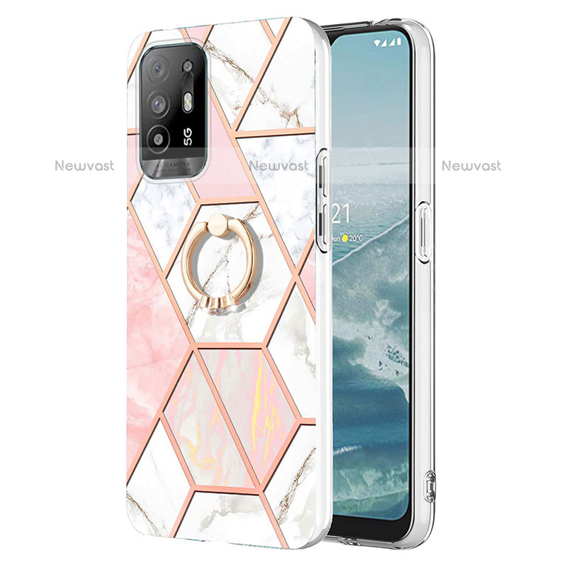 Silicone Candy Rubber Gel Fashionable Pattern Soft Case Cover with Finger Ring Stand Y01B for Oppo F19 Pro+ Plus 5G