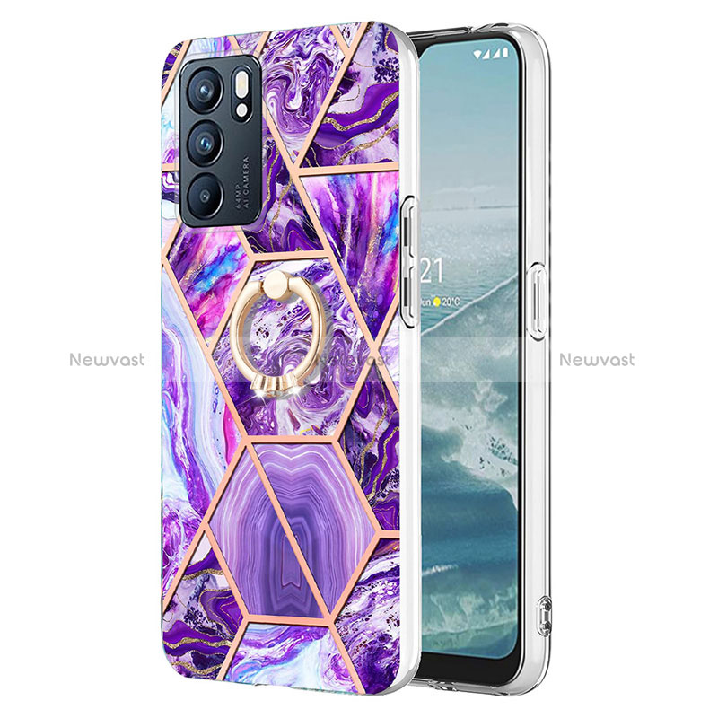 Silicone Candy Rubber Gel Fashionable Pattern Soft Case Cover with Finger Ring Stand Y01B for Oppo Reno6 5G