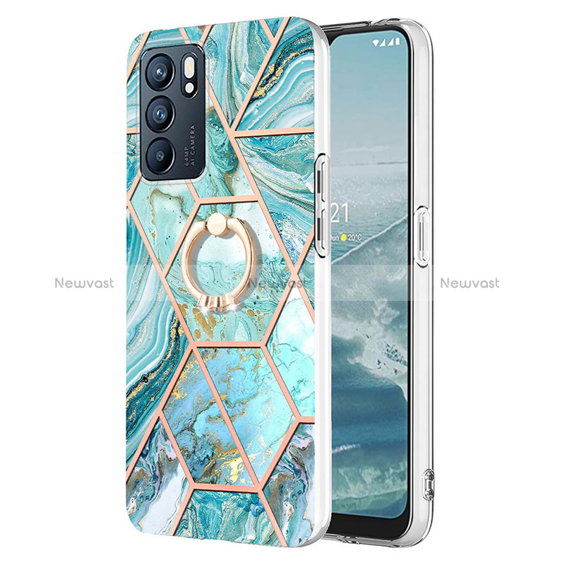 Silicone Candy Rubber Gel Fashionable Pattern Soft Case Cover with Finger Ring Stand Y01B for Oppo Reno6 5G