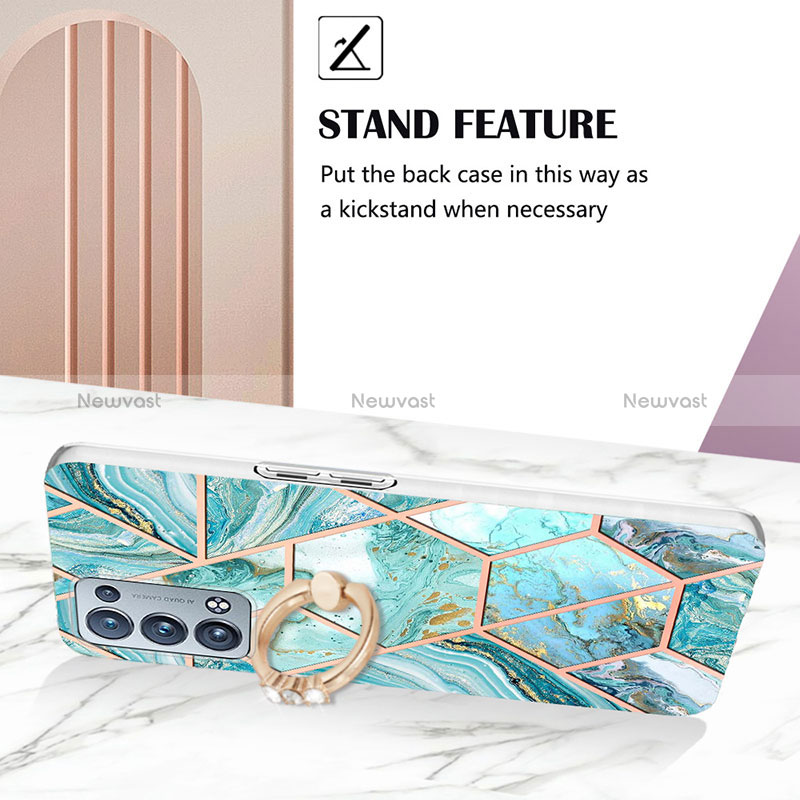 Silicone Candy Rubber Gel Fashionable Pattern Soft Case Cover with Finger Ring Stand Y01B for Oppo Reno6 Pro 5G