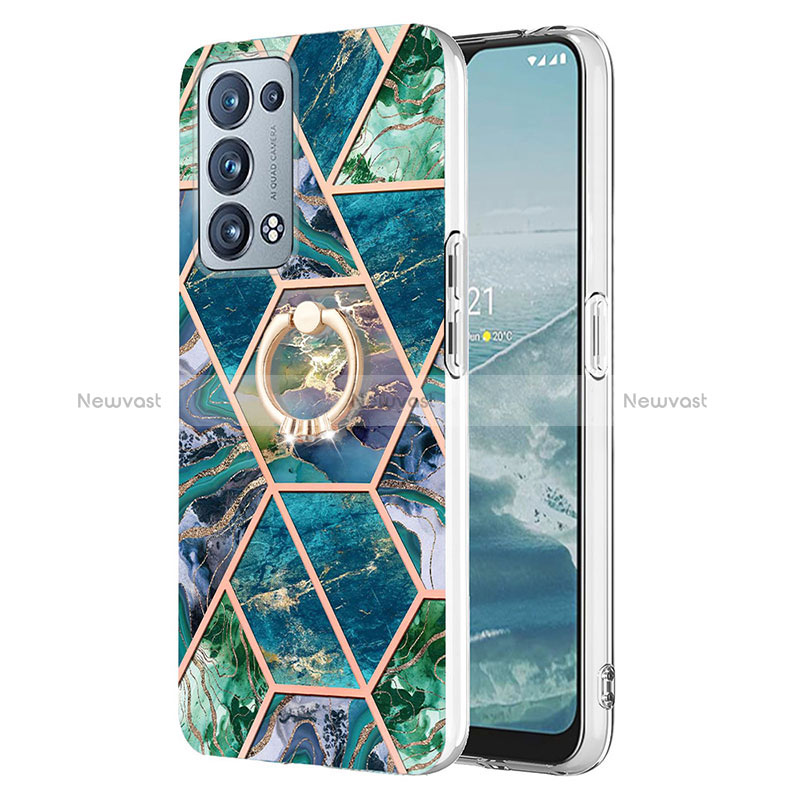 Silicone Candy Rubber Gel Fashionable Pattern Soft Case Cover with Finger Ring Stand Y01B for Oppo Reno6 Pro 5G