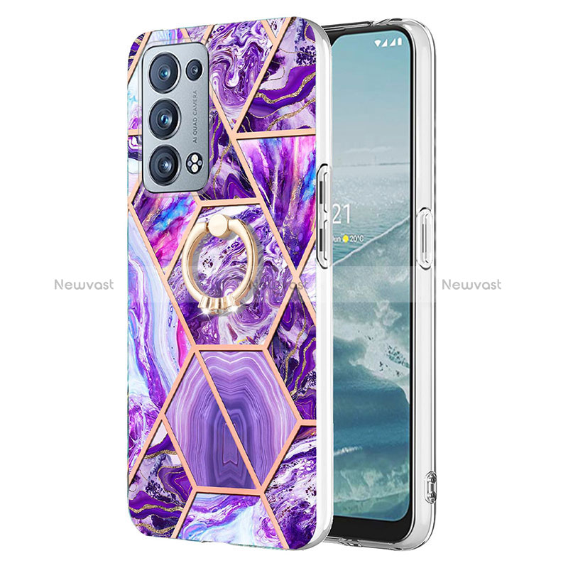 Silicone Candy Rubber Gel Fashionable Pattern Soft Case Cover with Finger Ring Stand Y01B for Oppo Reno6 Pro+ Plus 5G